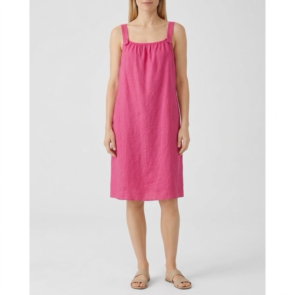 Eileen Fisher Dress Womens S Pink Summer Vacation Coastal Capsule Organic Linen